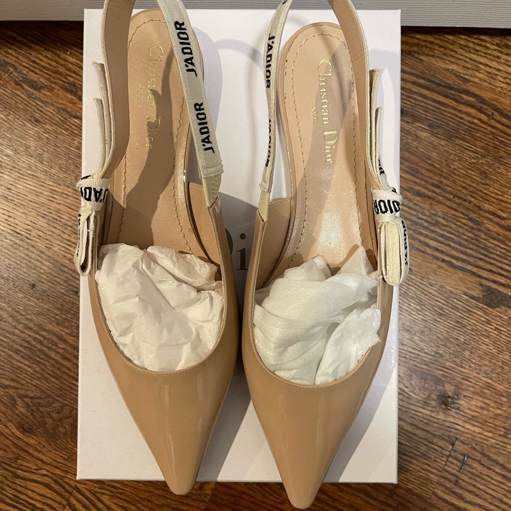 Dior J’adior Slingback Ballerina Flat 42 Nude Patent Leather